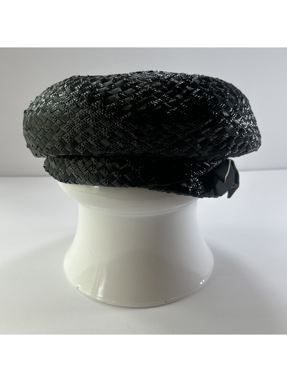 Vintage Union Made Black Woven Hat with Bow Accent
